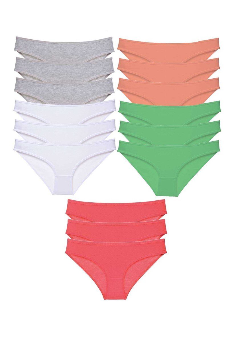 15 adet Süper Eko Set Likralı Kadın Slip Külot Gri Beyaz Pudra Yeşil Fuşya - S