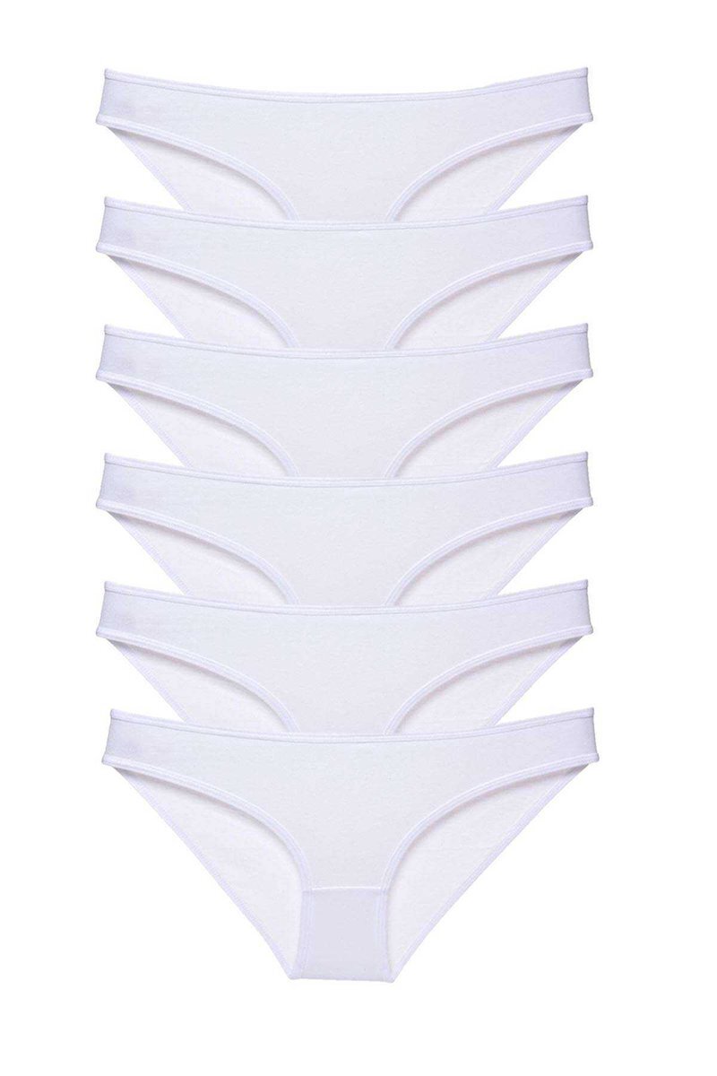 6 adet Süper Eko Set Likralı Kadın Slip Külot Beyaz - S