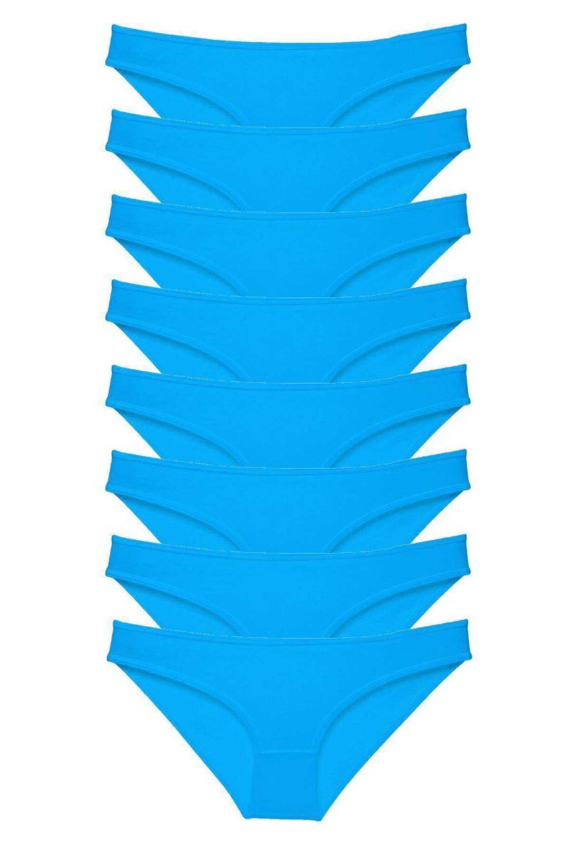 8 adet Süper Eko Set Likralı Kadın Slip Külot Mavi - S