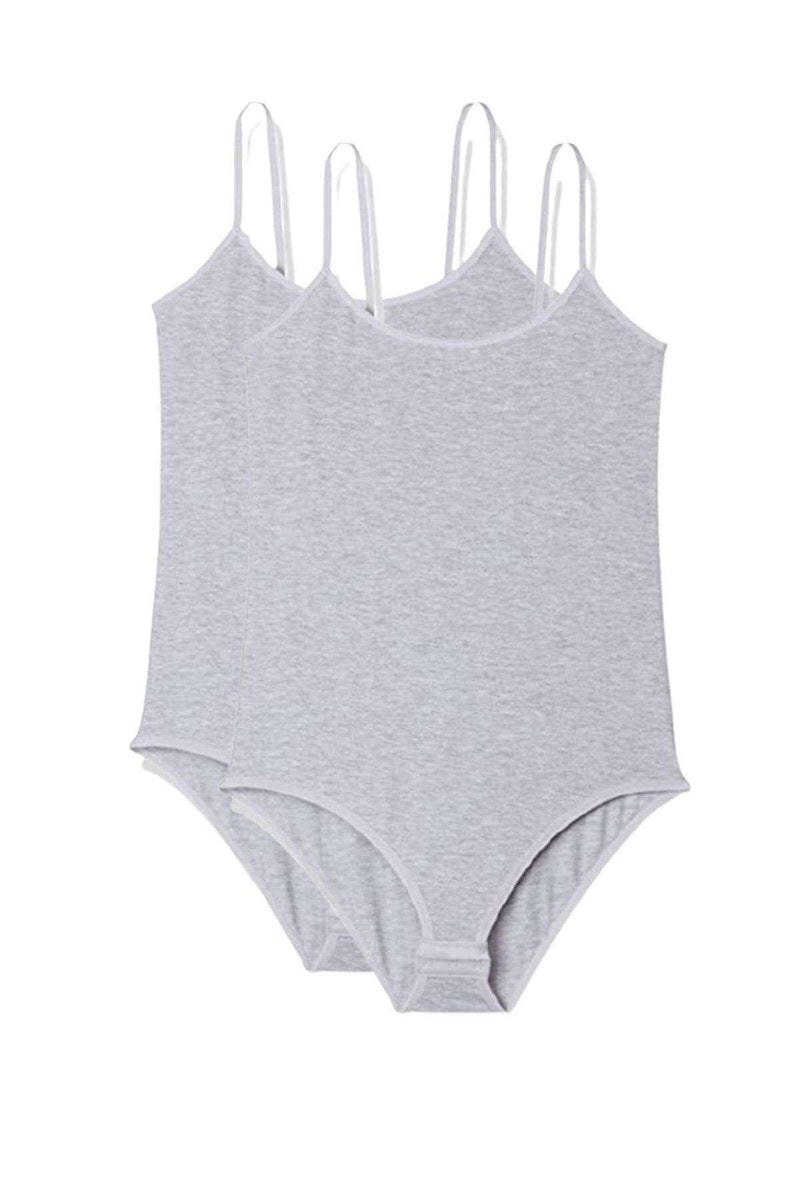 2 Adet İp Askılı Kadın Çıtçıtlı Body Gri - M