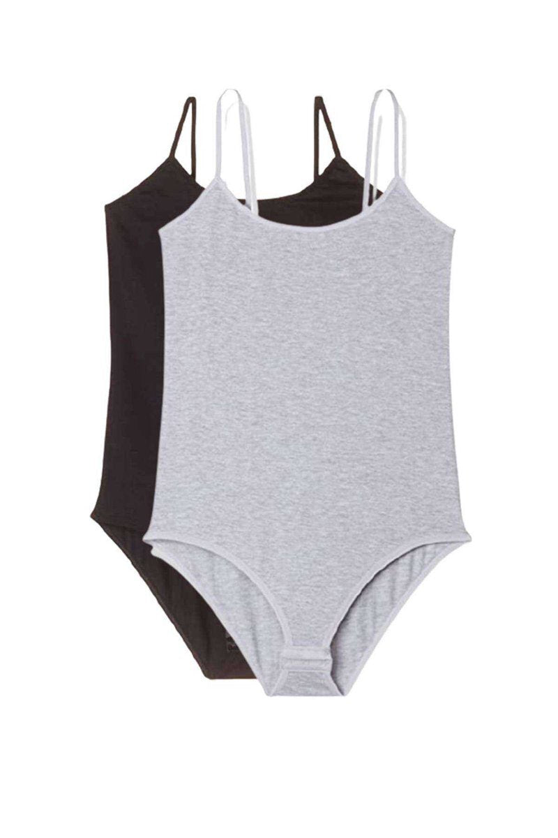 2 Adet İp Askılı Kadın Çıtçıtlı Body Siyah ve Gri - M