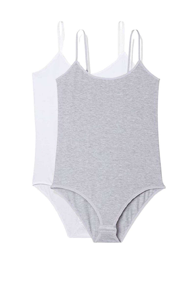 2 Adet İp Askılı Kadın Çıtçıtlı Body Beyaz ve Gri - M