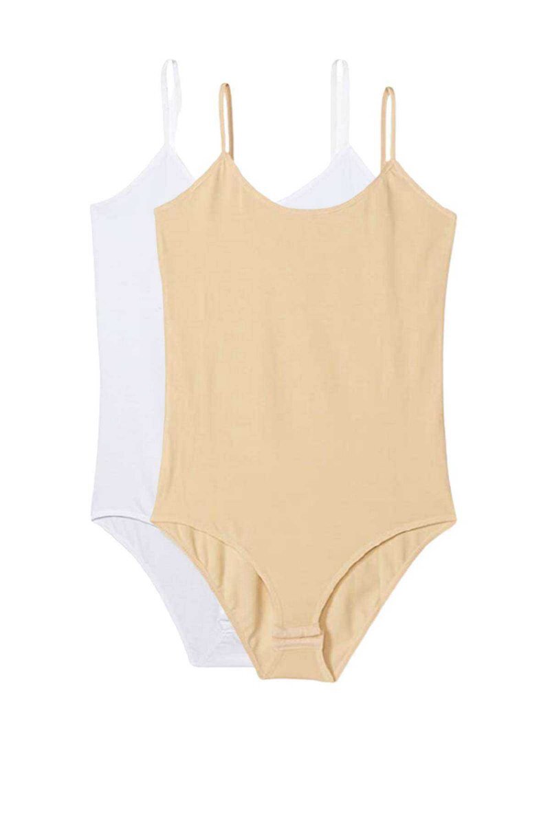 2 Adet İp Askılı Kadın Çıtçıtlı Body Beyaz ve Ten - M