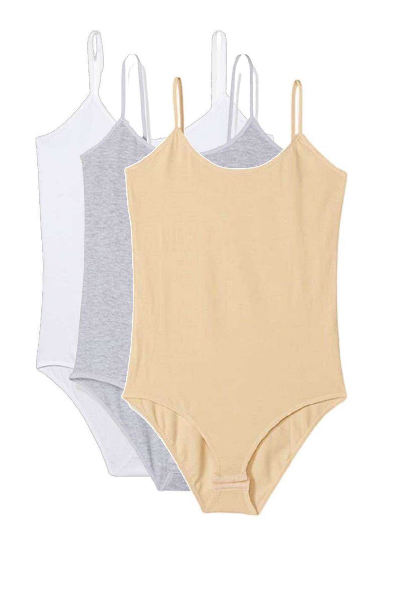 3 Adet İp Askılı Kadın Çıtçıtlı Body Beyaz Gri Ten - M