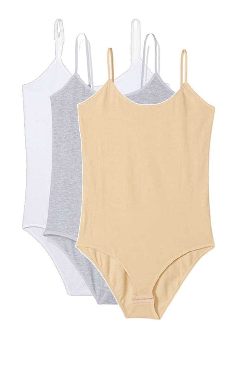 3 Adet İp Askılı Kadın Çıtçıtlı Body Beyaz Gri Ten