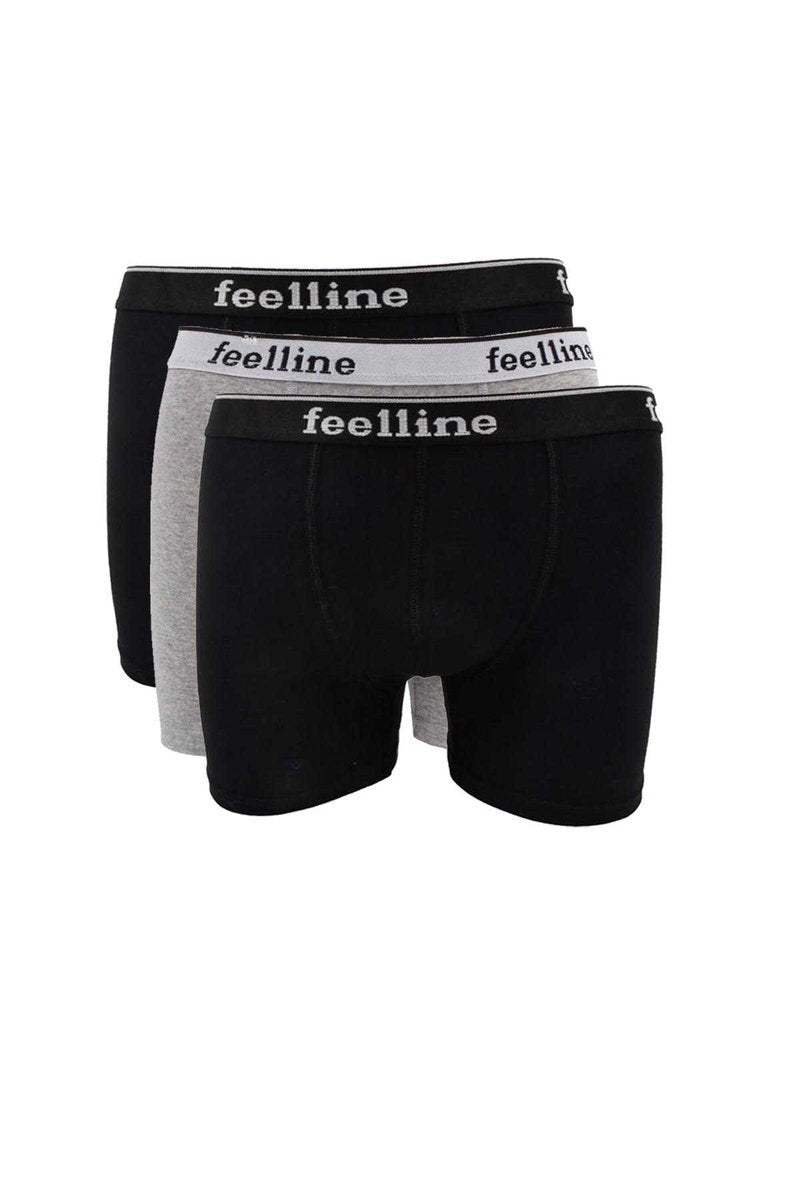 3 adet Feelline Siyah ve Gri Pamuklu Doğal Likralı Erkek Boxer - M