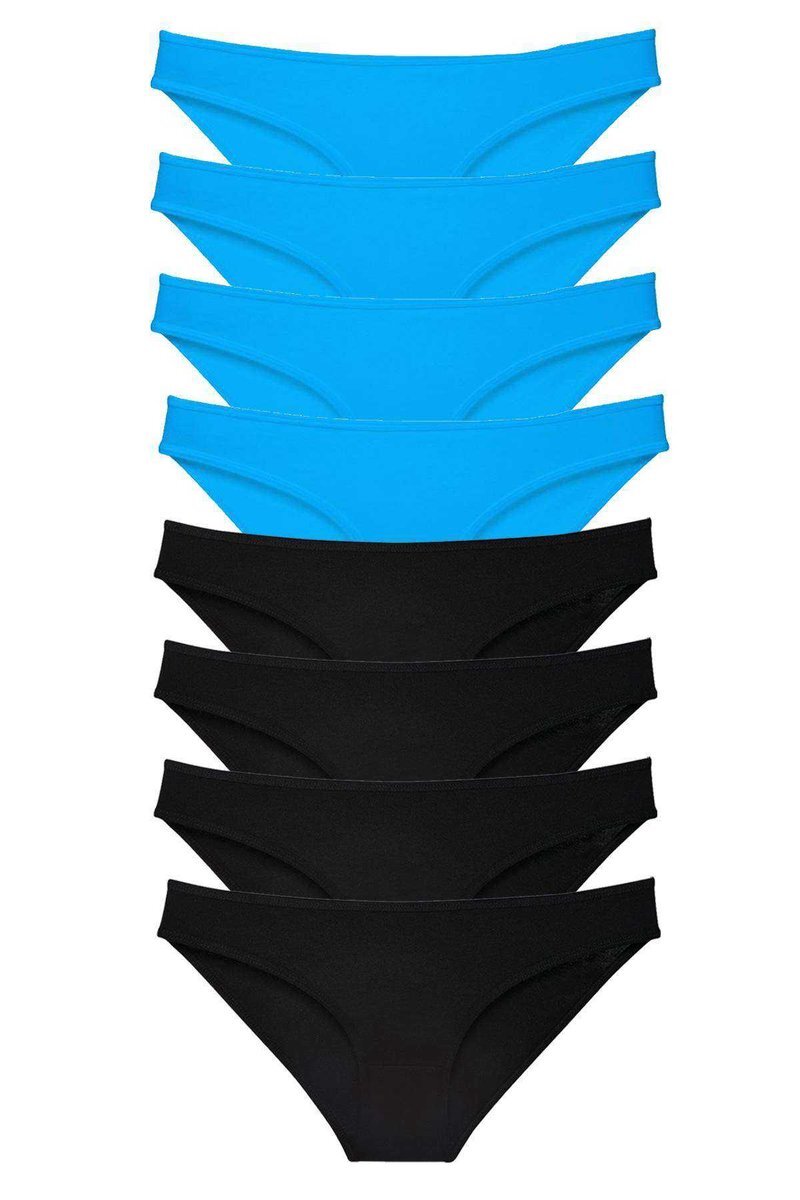 8 adet Süper Eko Set Likralı Kadın Slip Külot Siyah ve Mavi - S