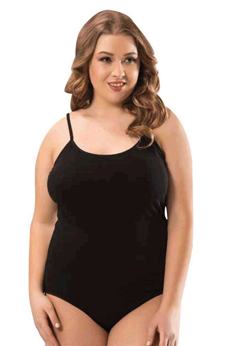 Battal Beden İp Askılı Kadın Çıtçıtlı Body Siyah - 2XL