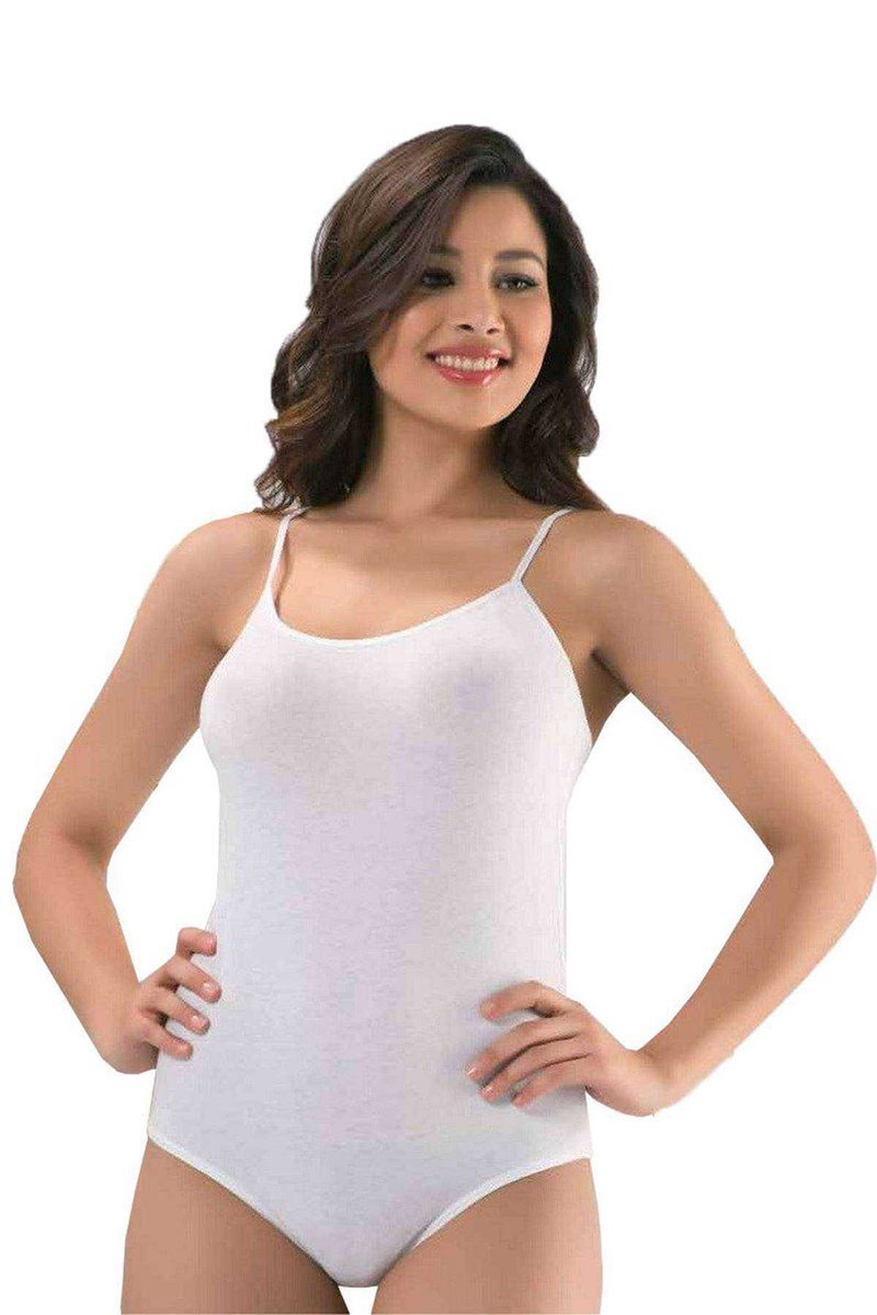 Battal Beden İp Askılı Kadın Çıtçıtlı Body Beyaz - 2XL