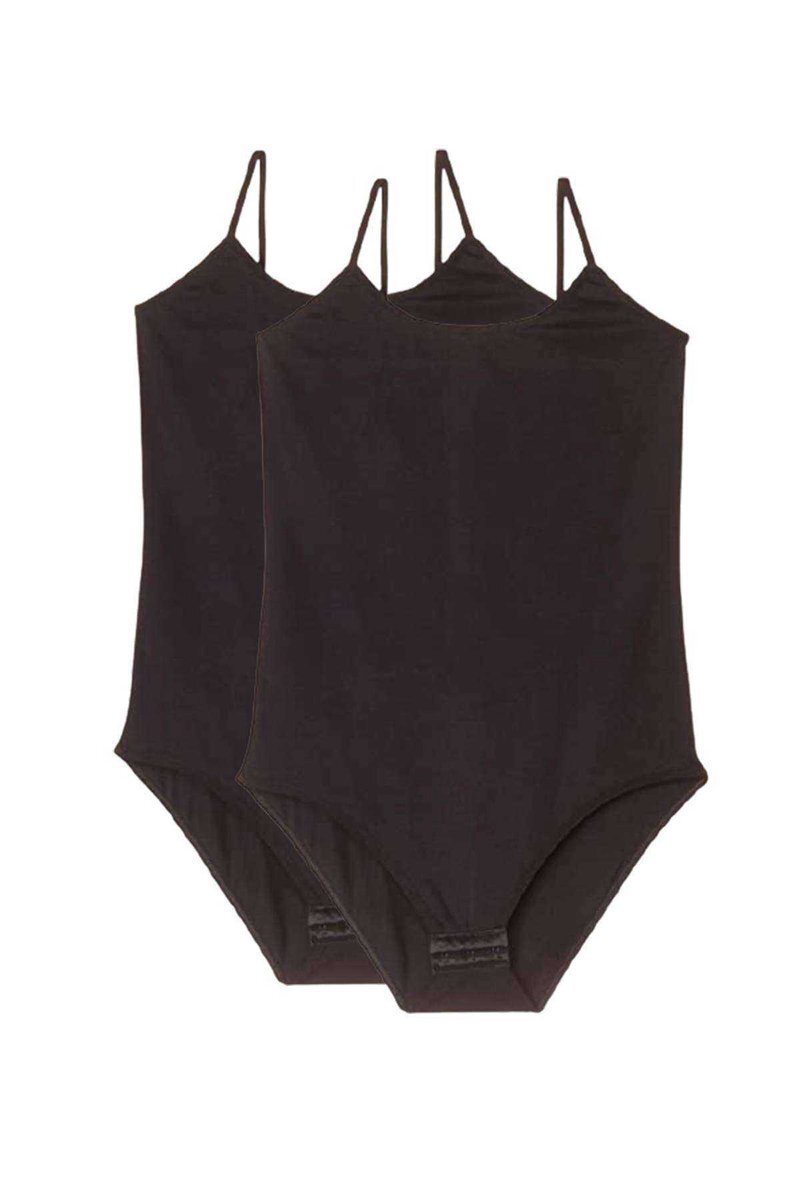 2 Adet Battal Beden İp Askılı Kadın Çıtçıtlı Body Siyah - 2XL