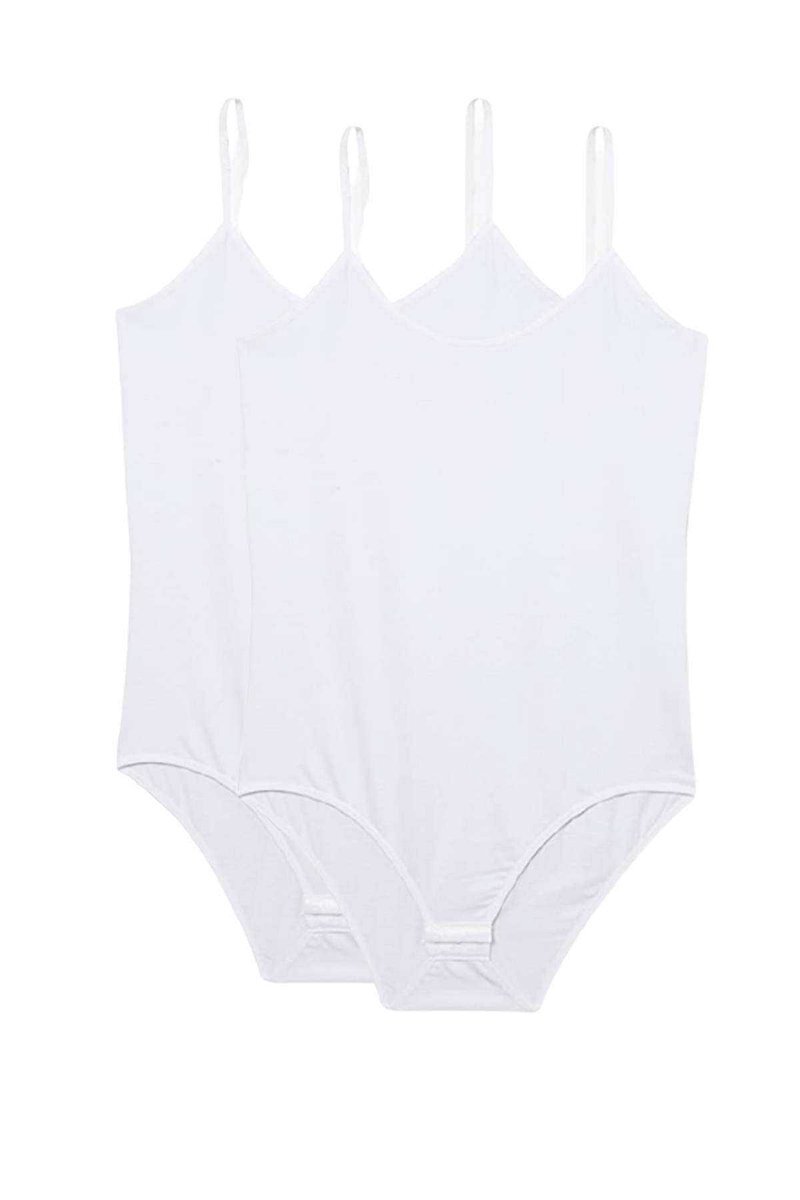 2 Adet Battal Beden İp Askılı Kadın Çıtçıtlı Body Beyaz - 2XL