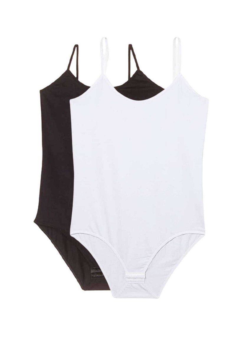 2 Adet Battal Beden İp Askılı Kadın Çıtçıtlı Body Siyah Beyaz - 2XL