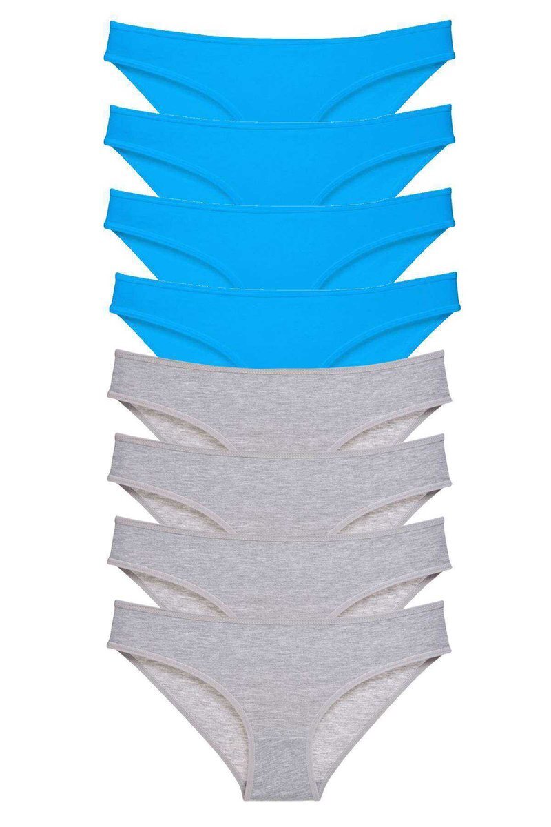 8 adet Eko Set Likralı Kadın Slip Külot Gri ve Mavi - S