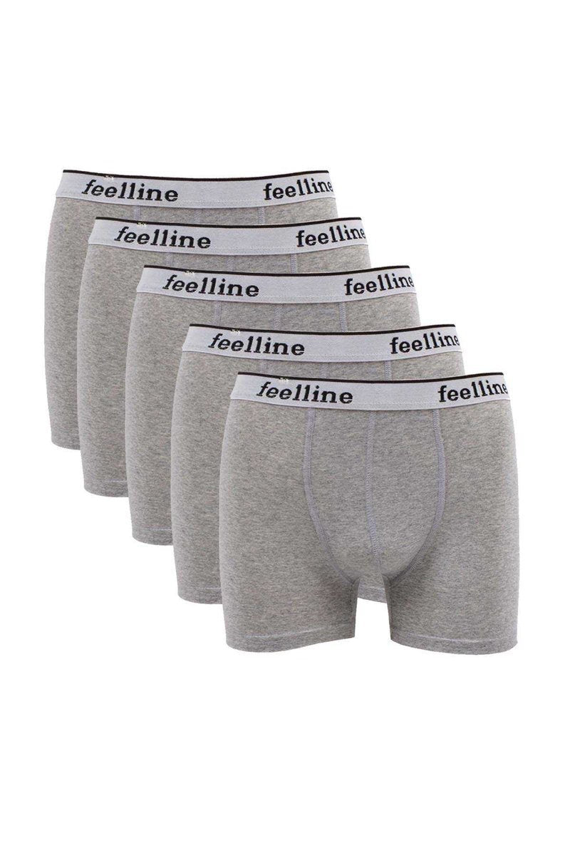 5 adet Feelline Gri Pamuklu Doğal Likralı Erkek Boxer - M