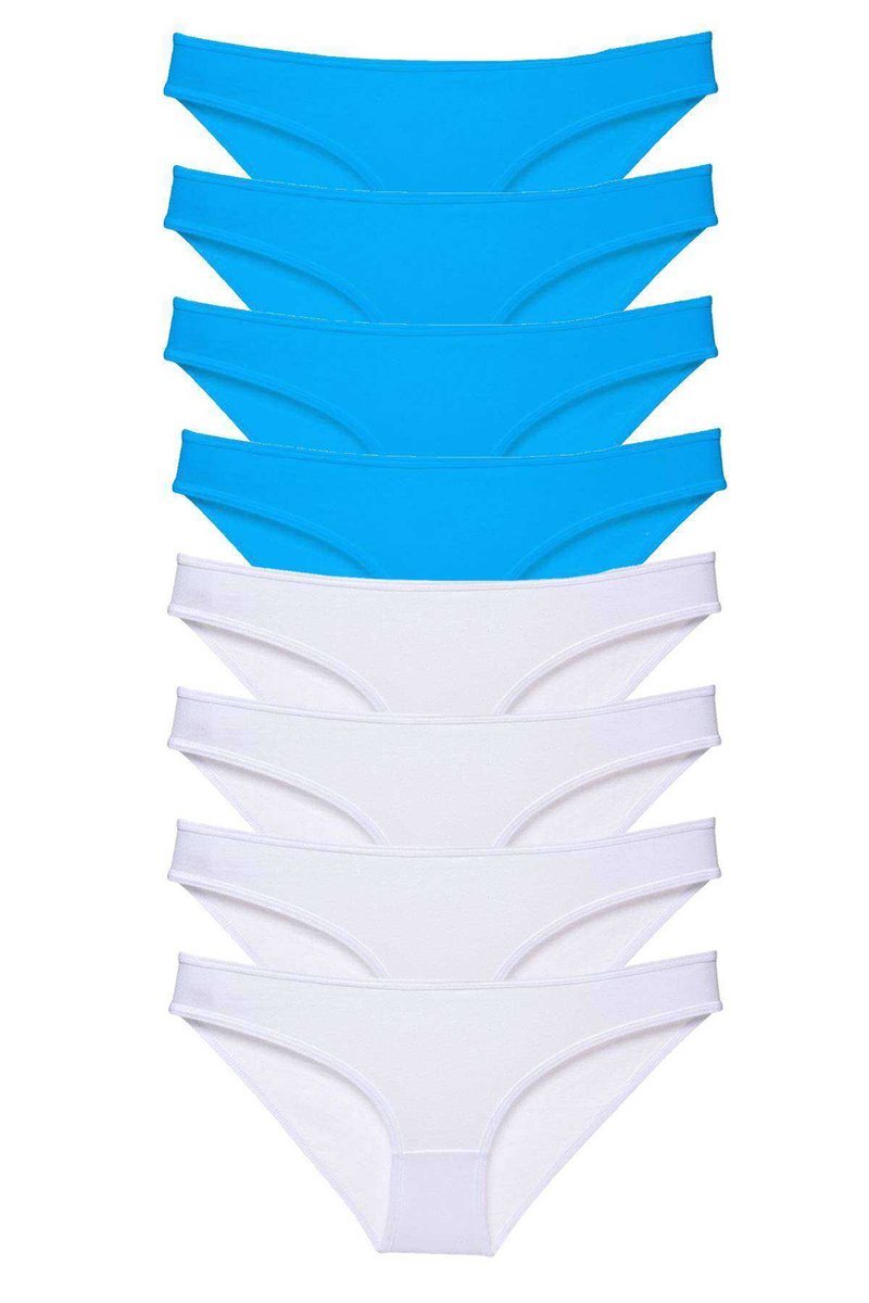 8 adet Süper Eko Set Likralı Kadın Slip Külot Beyaz ve Mavi - S