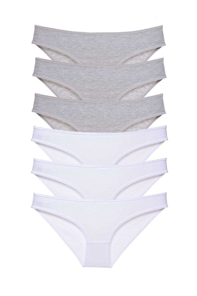 6 adet Süper Eko Set Likralı Kadın Slip Külot Gri Beyaz - S