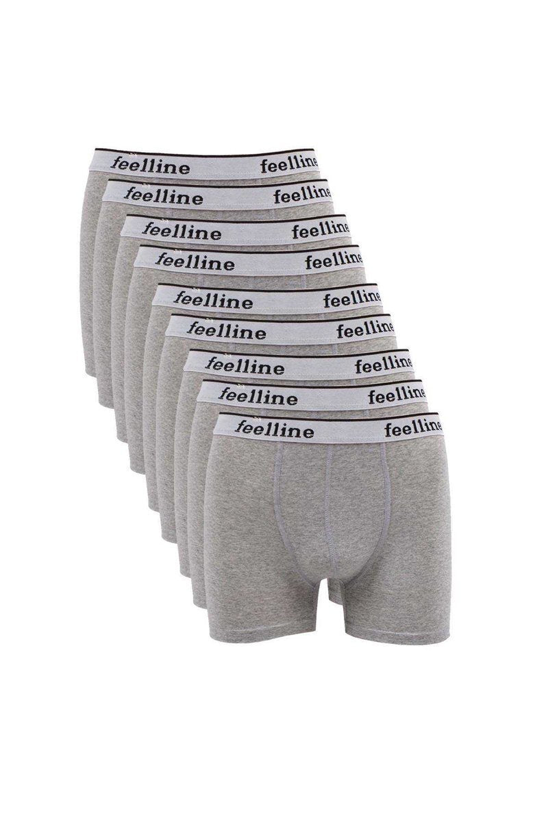 9 adet Feelline Gri Pamuklu Doğal Likralı Erkek Boxer - M