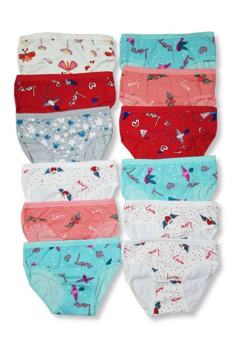 12 Adet Kız Çocuk Desenli Slip Külot - 3-4 YAŞ