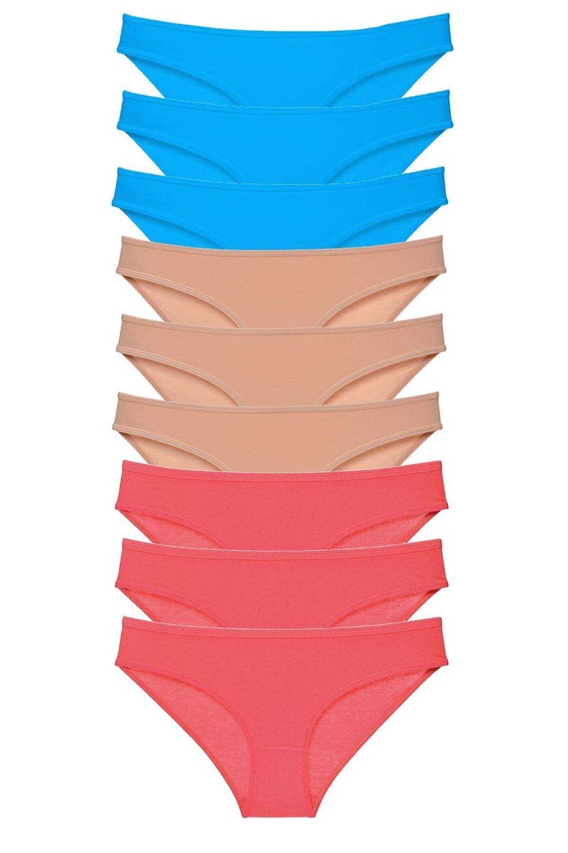 9 adet Süper Eko Set Likralı Kadın Slip Külot Fuşya Ten Mavi - S