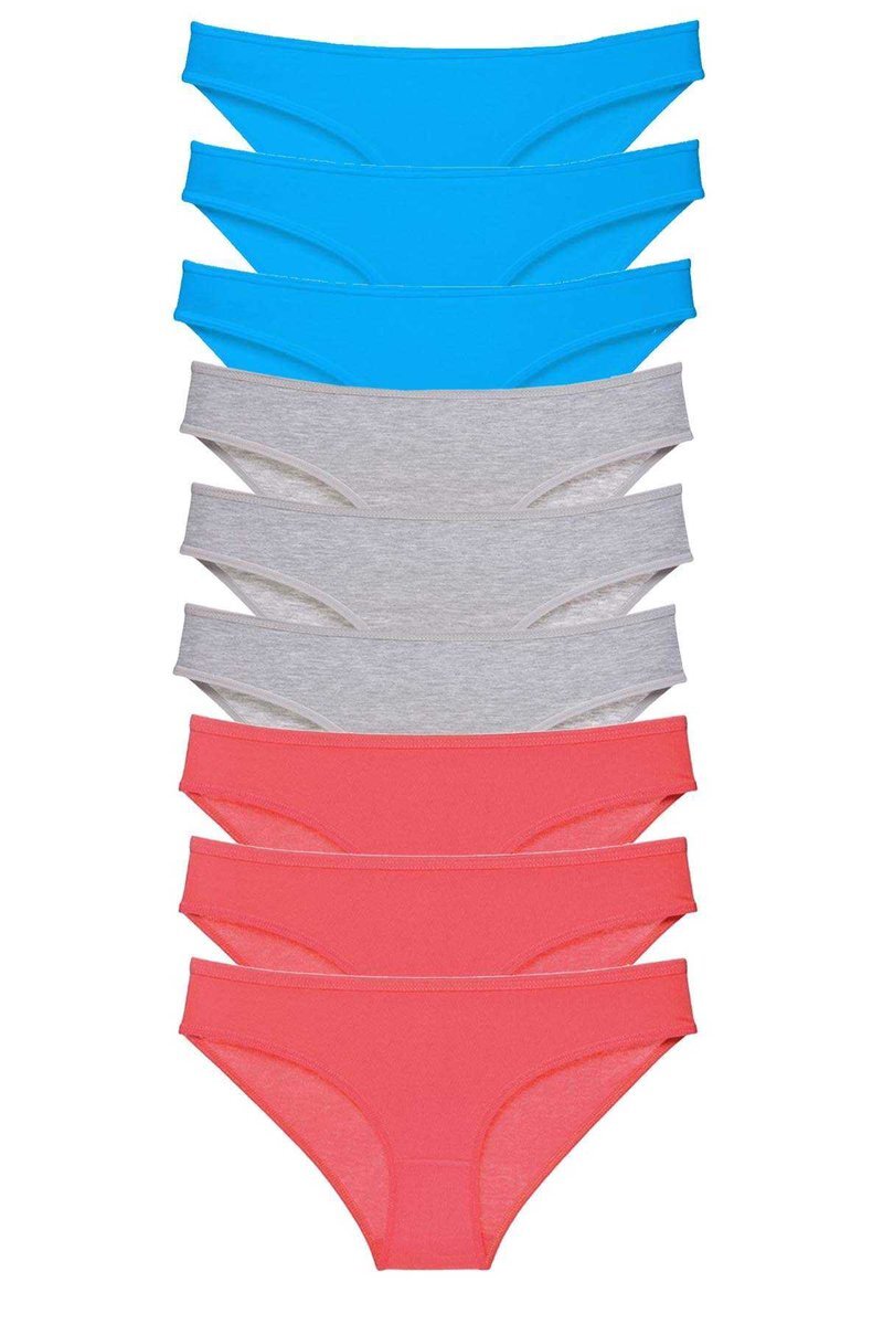 9 adet Süper Eko Set Likralı Kadın Slip Külot Fuşya Gri Mavi - S