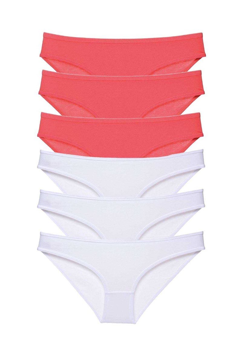6 adet Eko Set Likralı Kadın Slip Külot Fuşya Beyaz - S