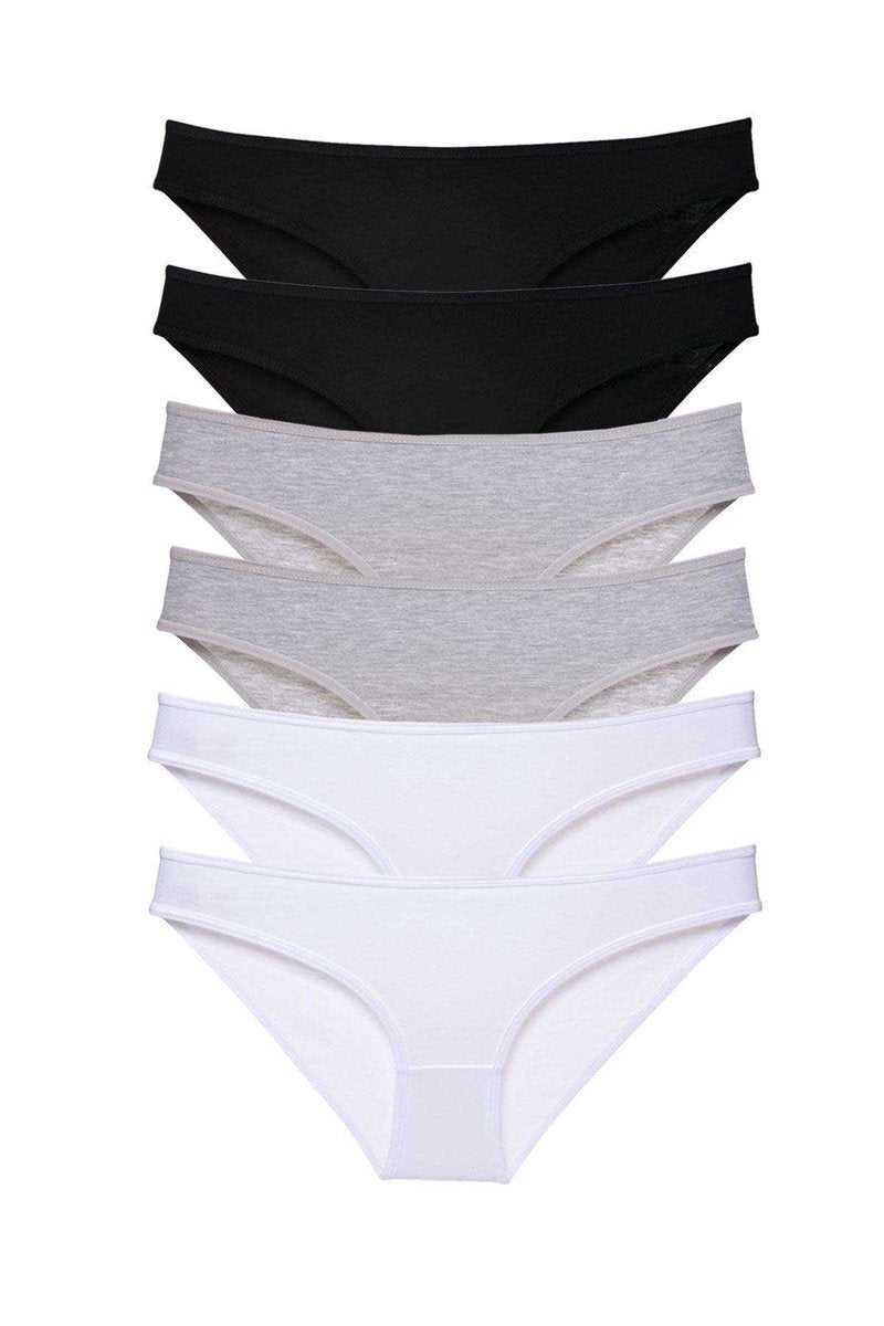 6 adet Süper Eko Set Likralı Kadın Slip Külot Siyah Gri Beyaz - S