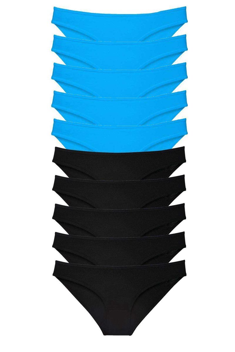 10 adet Eko Set Likralı Kadın Slip Külot Siyah Mavi - S