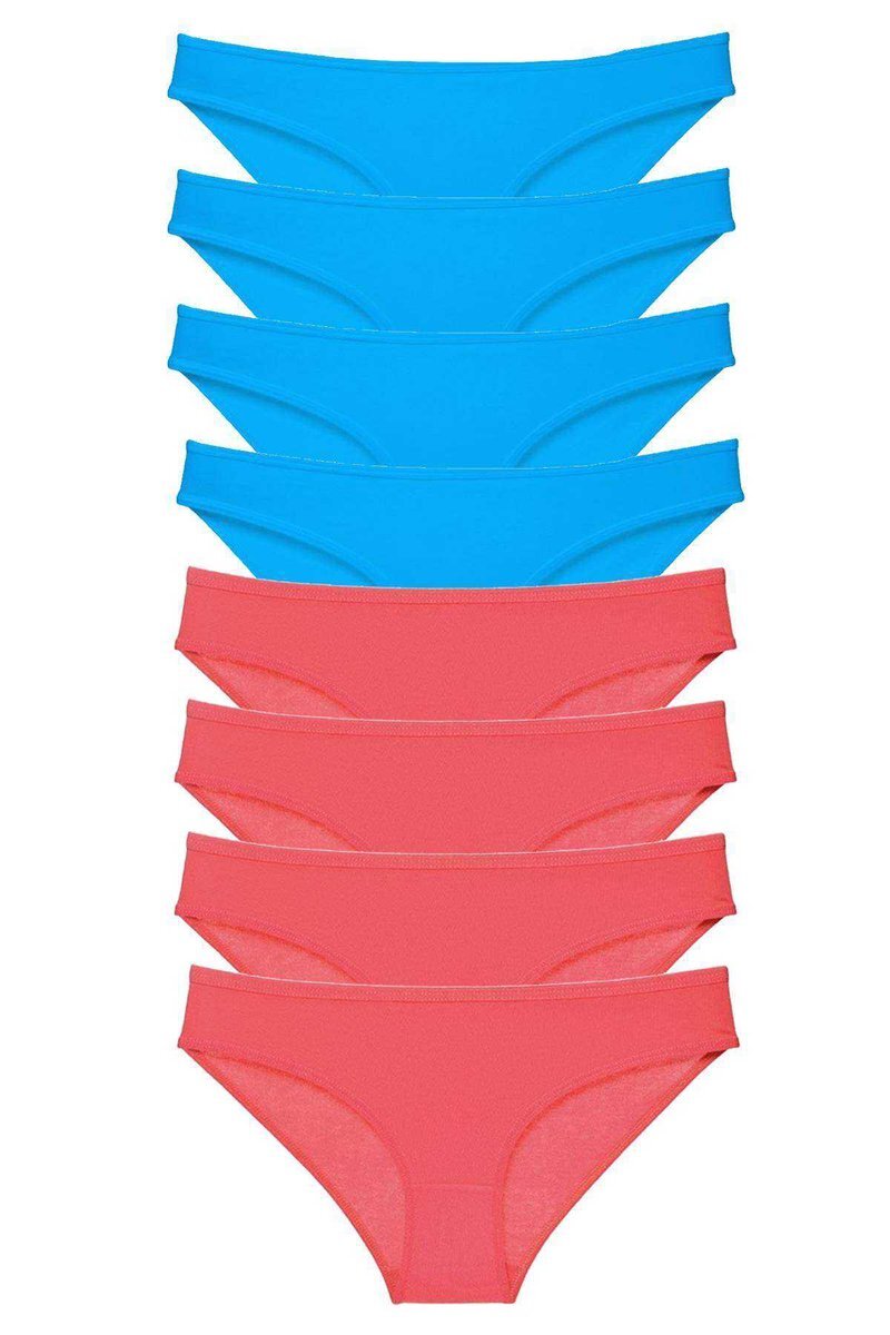 8 adet Süper Eko Set Likralı Kadın Slip Külot Fuşya ve Mavi - S