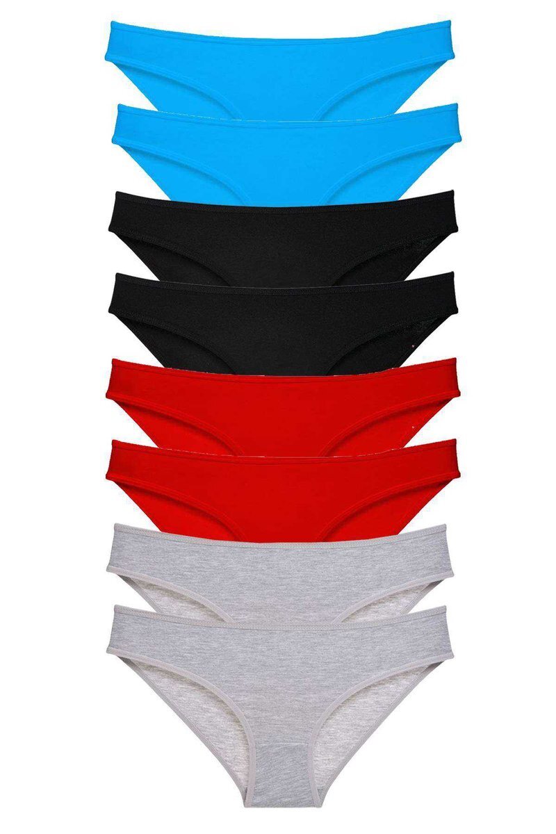 8 adet Süper Eko Set Likralı Kadın Slip Külot Siyah Kırmızı Gri Mavi - S
