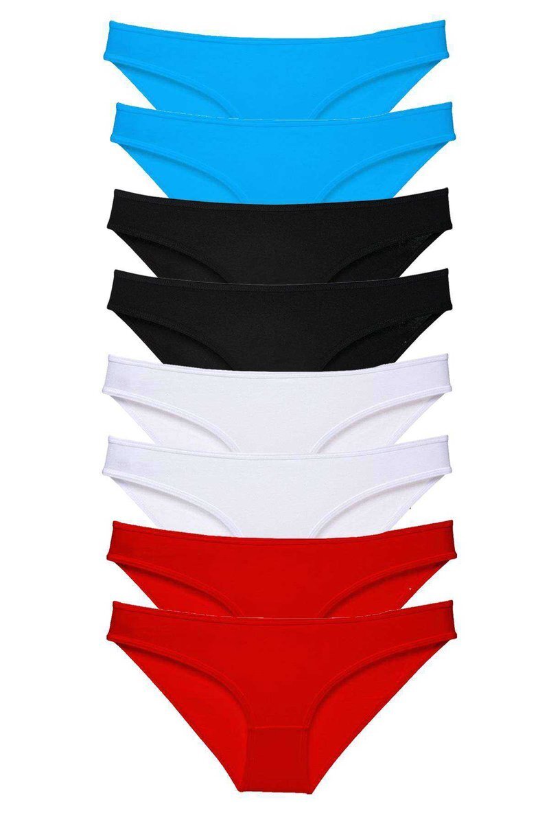8 adet Süper Eko Set Likralı Kadın Slip Külot Siyah Kırmızı Beyaz Mavi - S