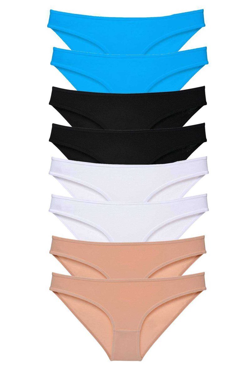 8 adet Süper Eko Set Likralı Kadın Slip Külot Siyah Ten Beyaz Mavi - S