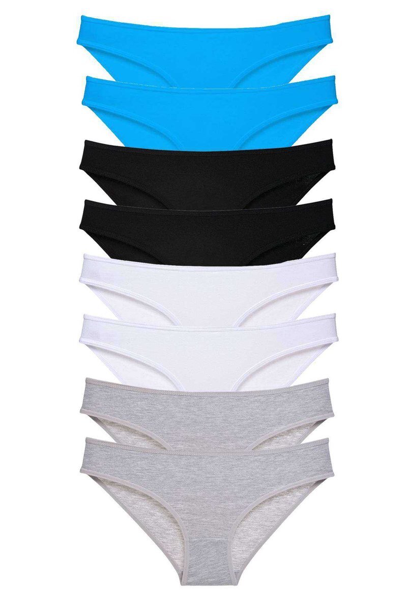 8 adet Süper Eko Set Likralı Kadın Slip Külot Siyah Gri Beyaz Mavi - S