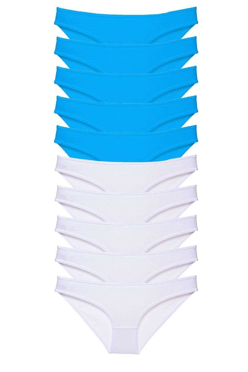 10 adet Süper Eko Set Likralı Kadın Slip Beyaz Mavi - S