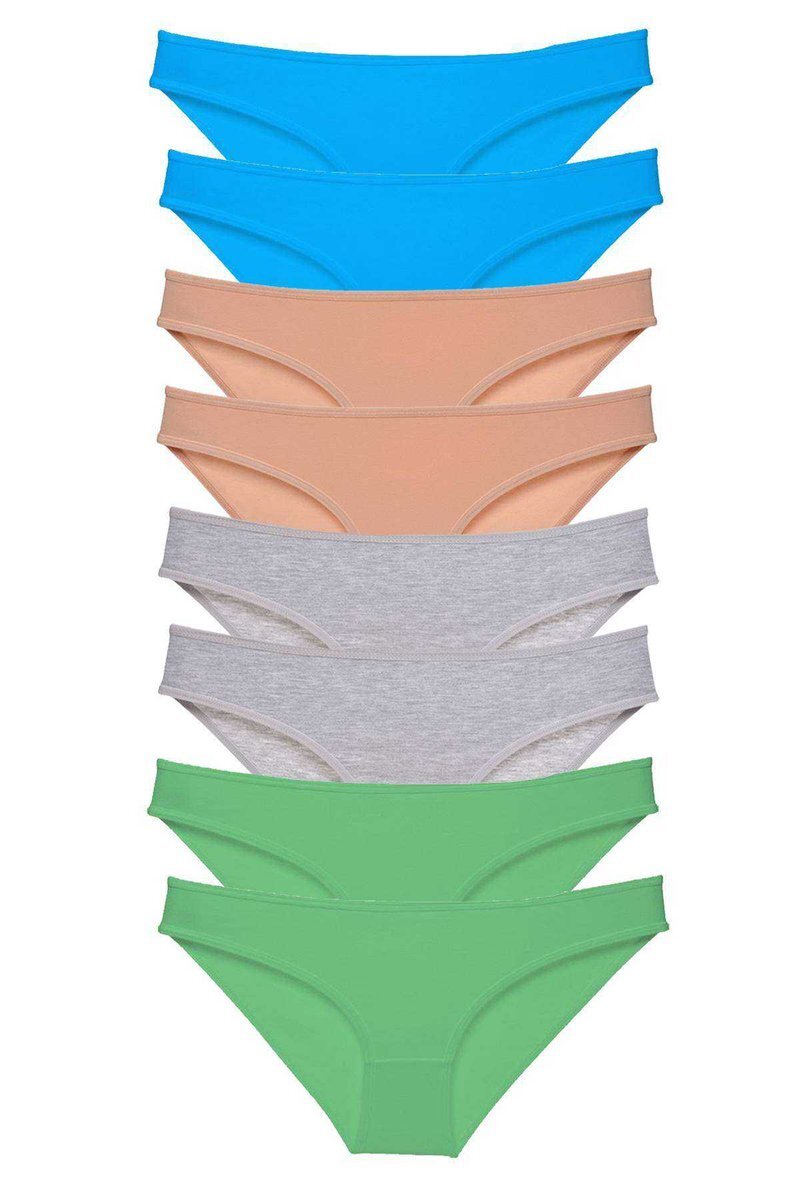 8 adet Süper Eko Set Likralı Kadın Slip Külot Ten Gri Yeşil Mavi - S
