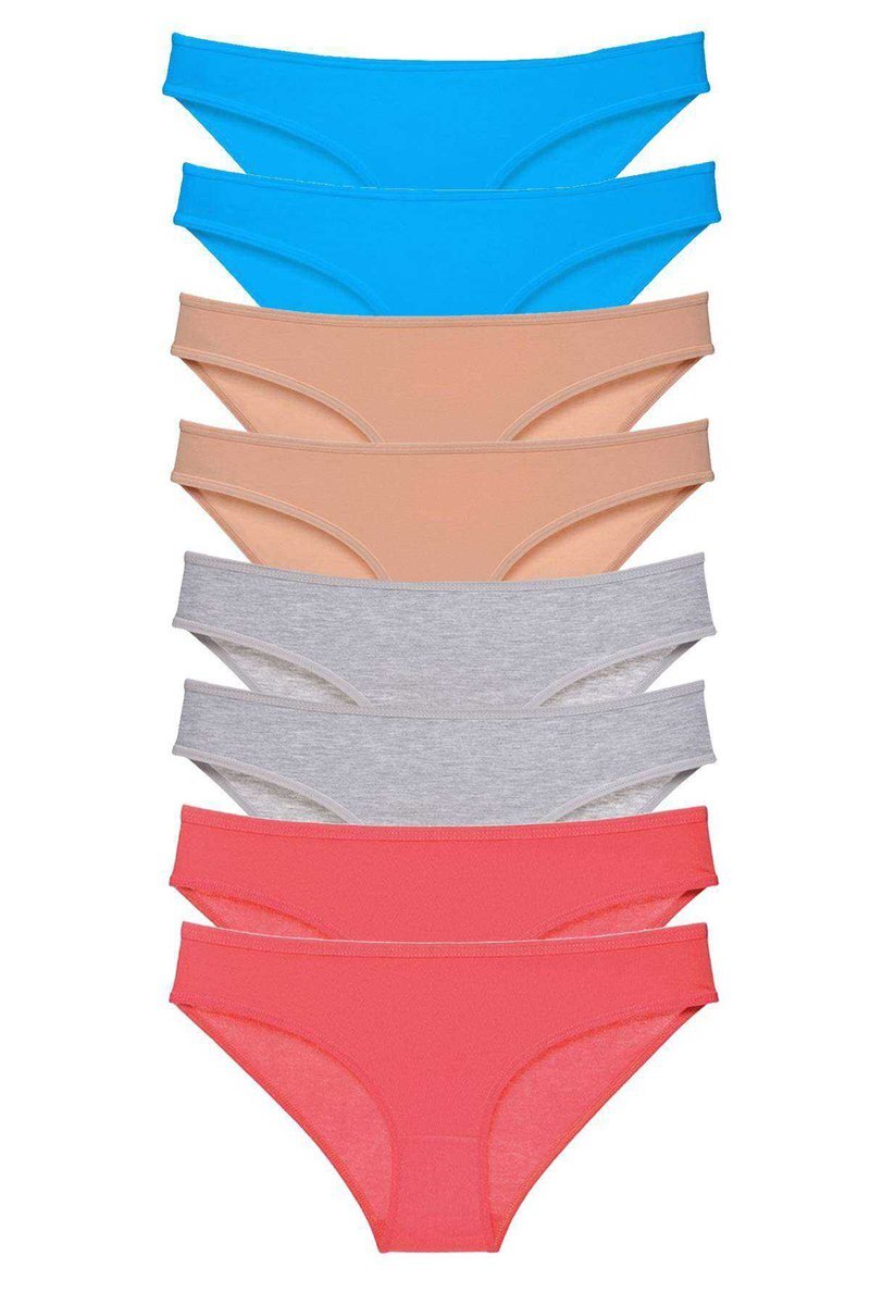 8 adet Süper Eko Set Likralı Kadın Slip Külot Ten Gri Fuşya Mavi - S