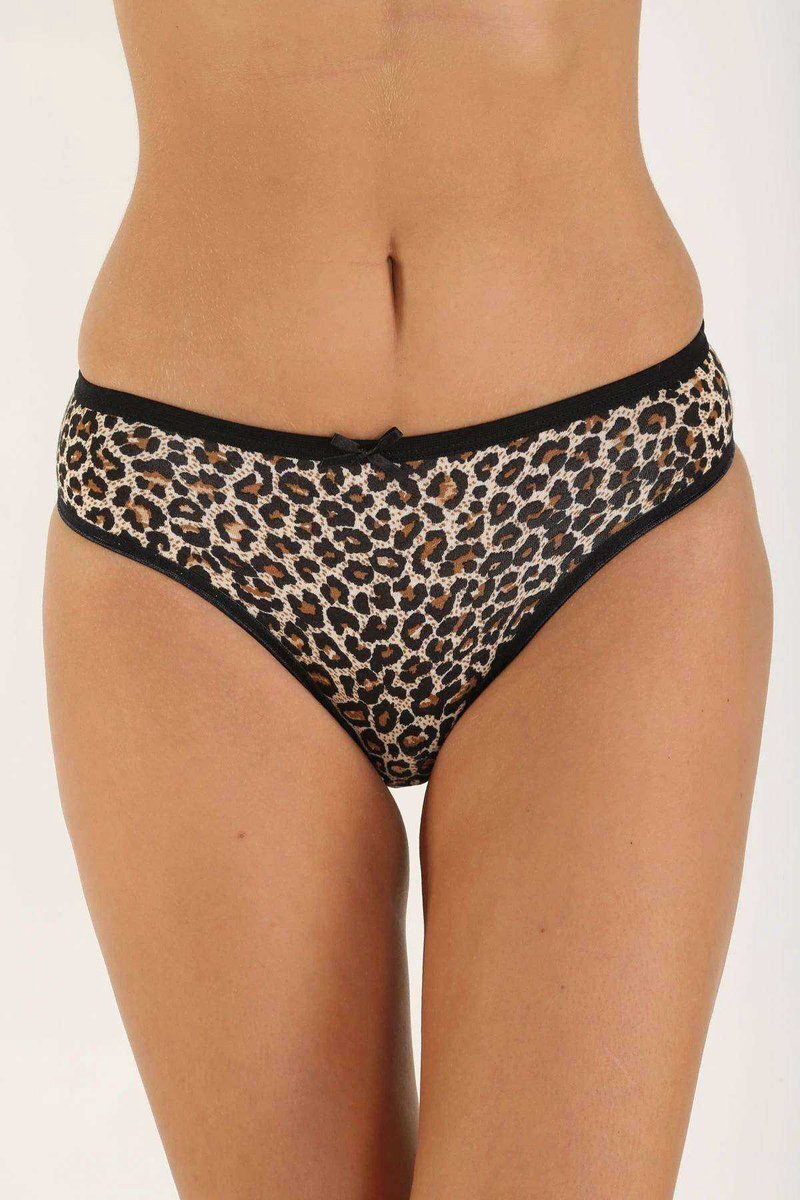 Leopar Desenli Likralı Yumuşak Dokulu Kadın Slip Külot - S