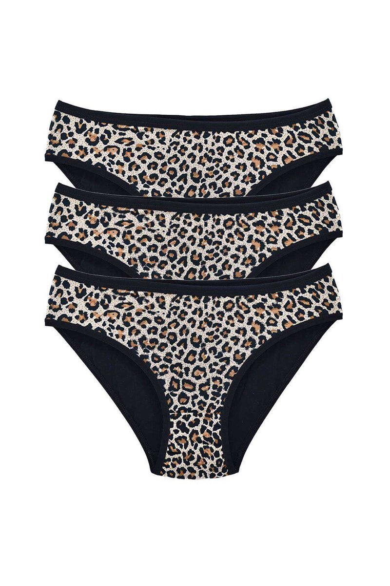 3 Adet Leopar Desenli Likralı Yumuşak Dokulu Kadın Slip Külot - S