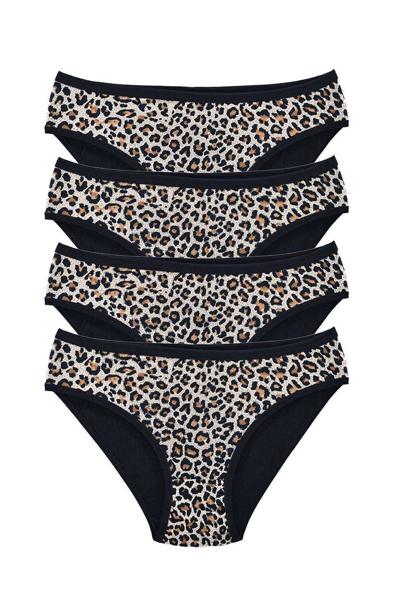 4 Adet Leopar Desenli Likralı Yumuşak Dokulu Kadın Slip Külot - S