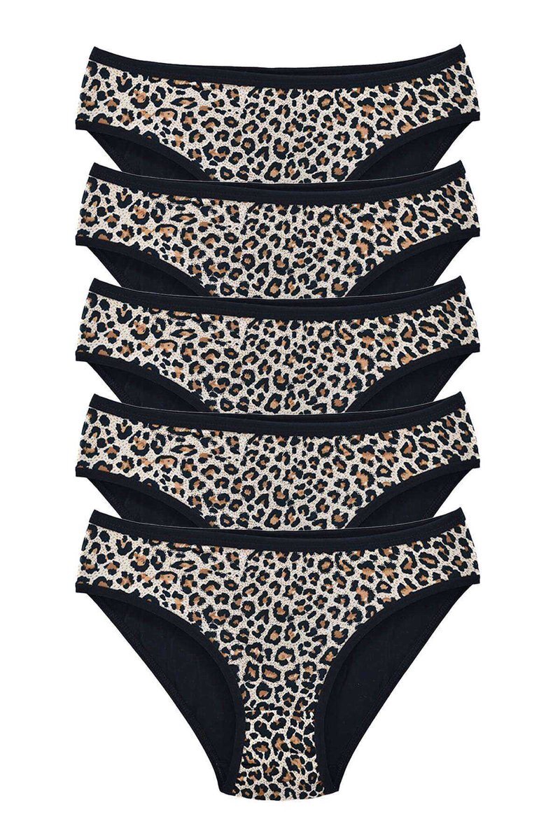 5 Adet Leopar Desenli Likralı Yumuşak Dokulu Kadın Slip Külot - S