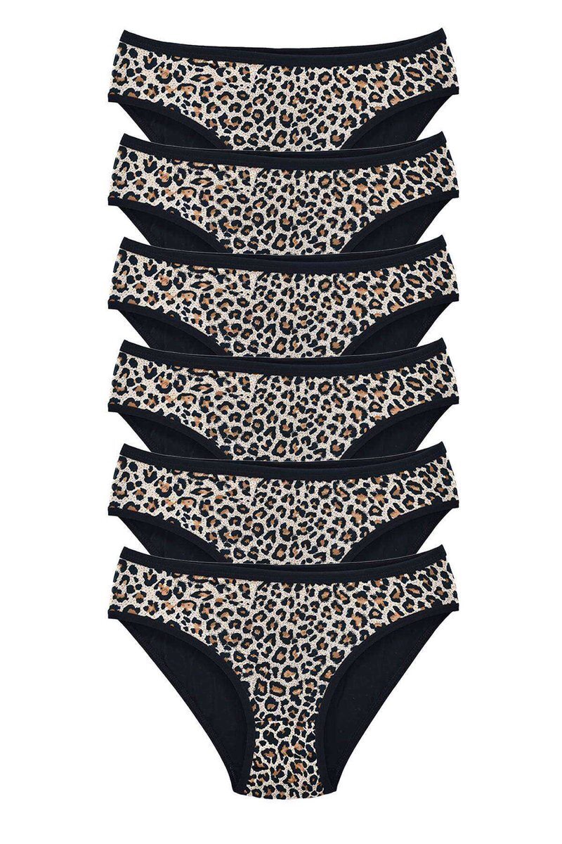 6 Adet Leopar Desenli Likralı Yumuşak Dokulu Kadın Slip Külot - S