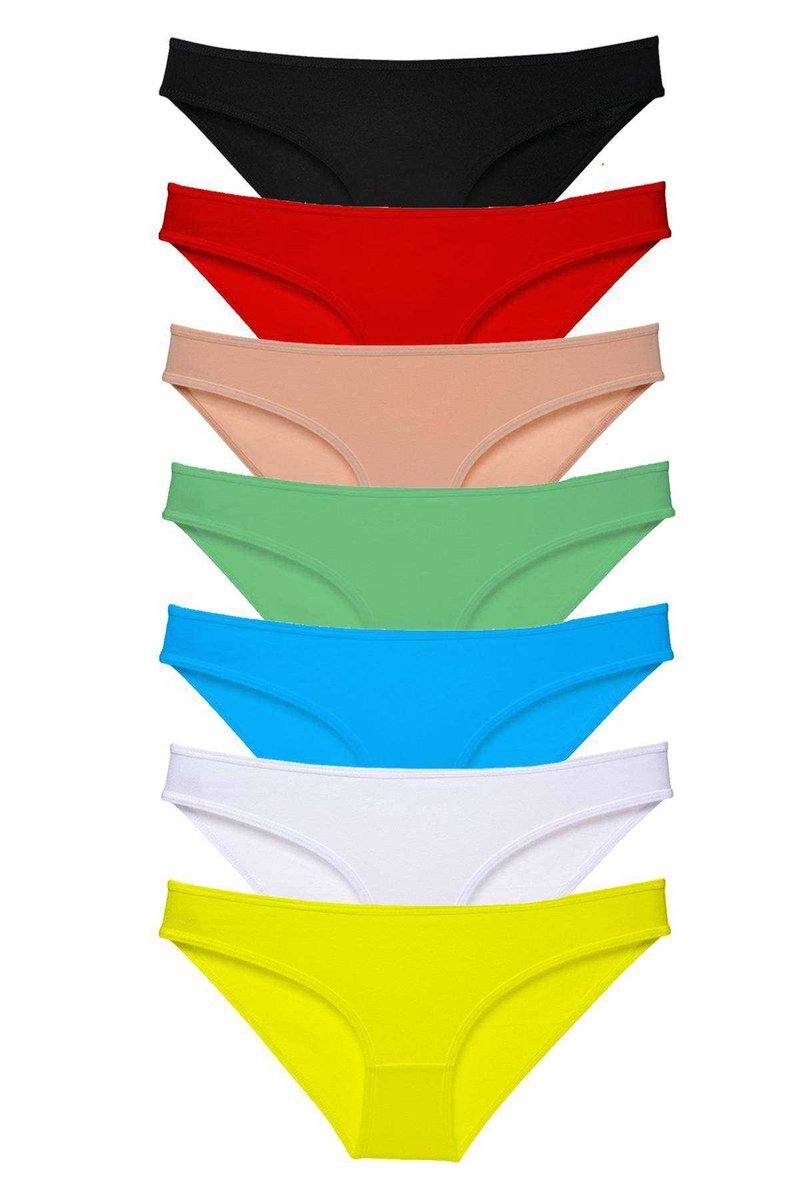 7 adet Süper Eko Set Likralı Kadın Slip Külot Çok Renkli - S