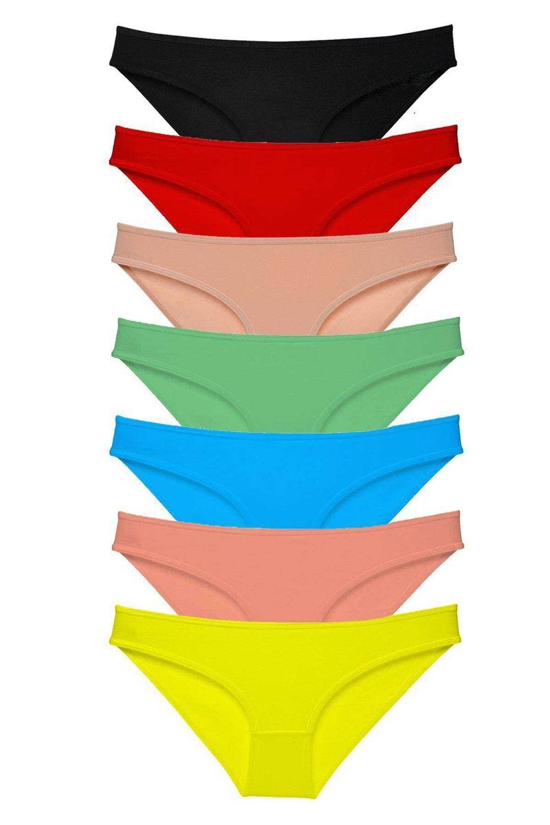 7 adet Süper Eko Set Likralı Kadın Slip Külot Çok Renkli - S
