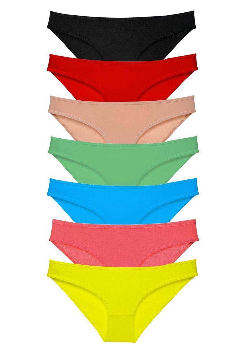 7 adet Süper Eko Set Likralı Kadın Slip Külot Çok Renkli - S