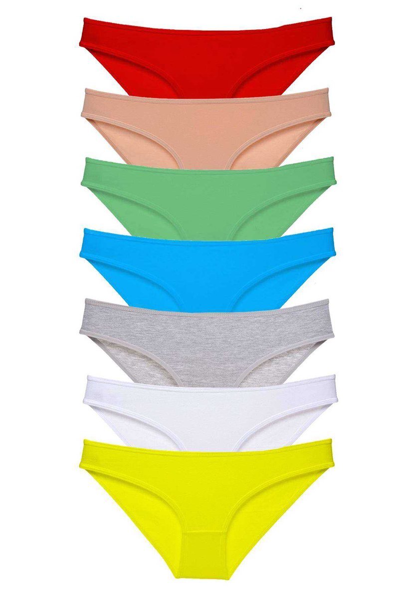 7 adet Süper Eko Set Likralı Kadın Slip Külot Çok Renkli - S