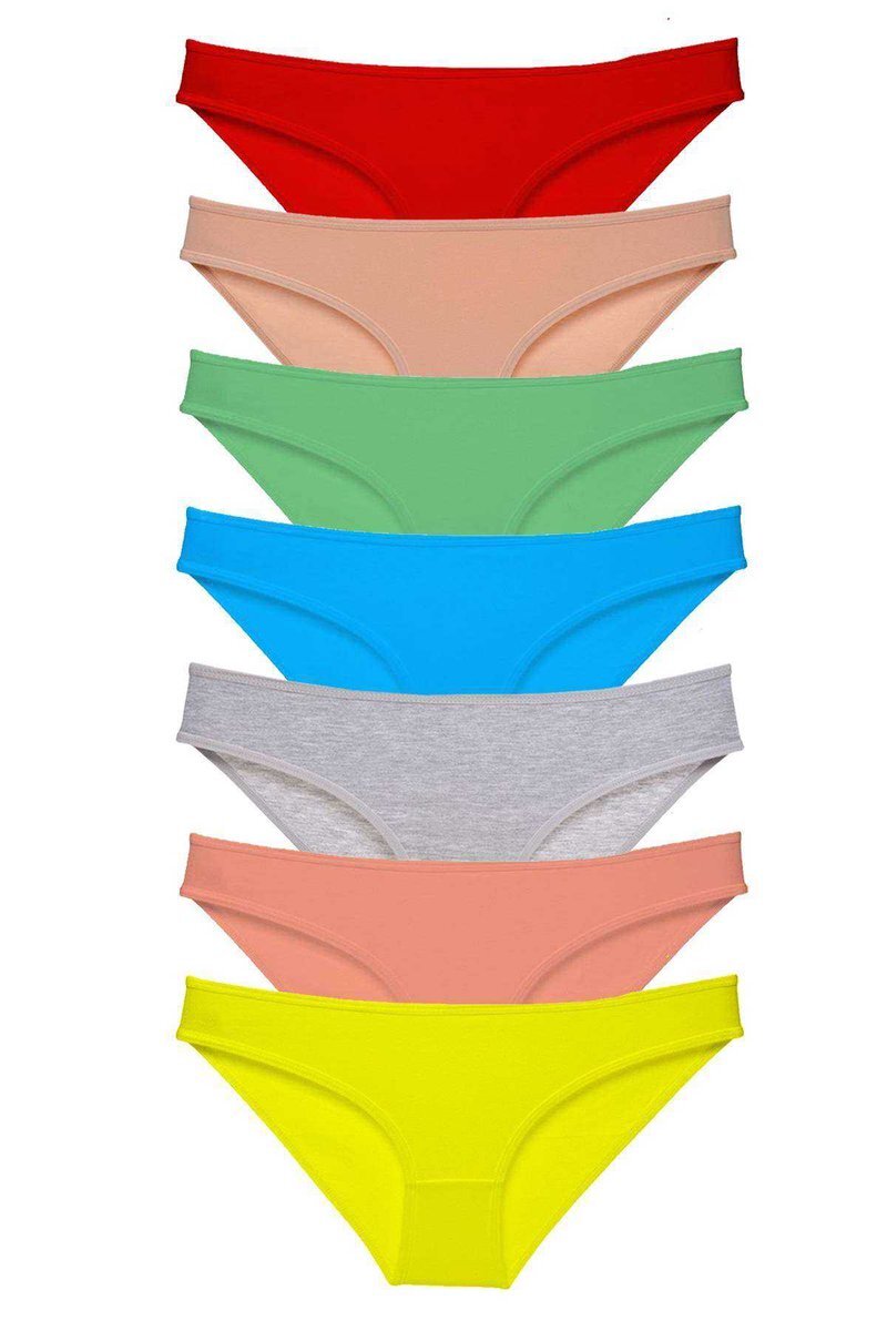 7 adet Süper Eko Set Likralı Kadın Slip Külot Çok Renkli - S