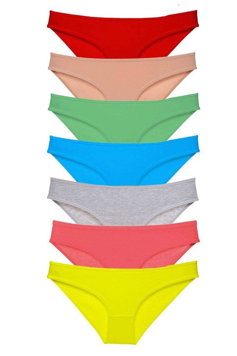 7 adet Süper Eko Set Likralı Kadın Slip Külot Çok Renkli - S