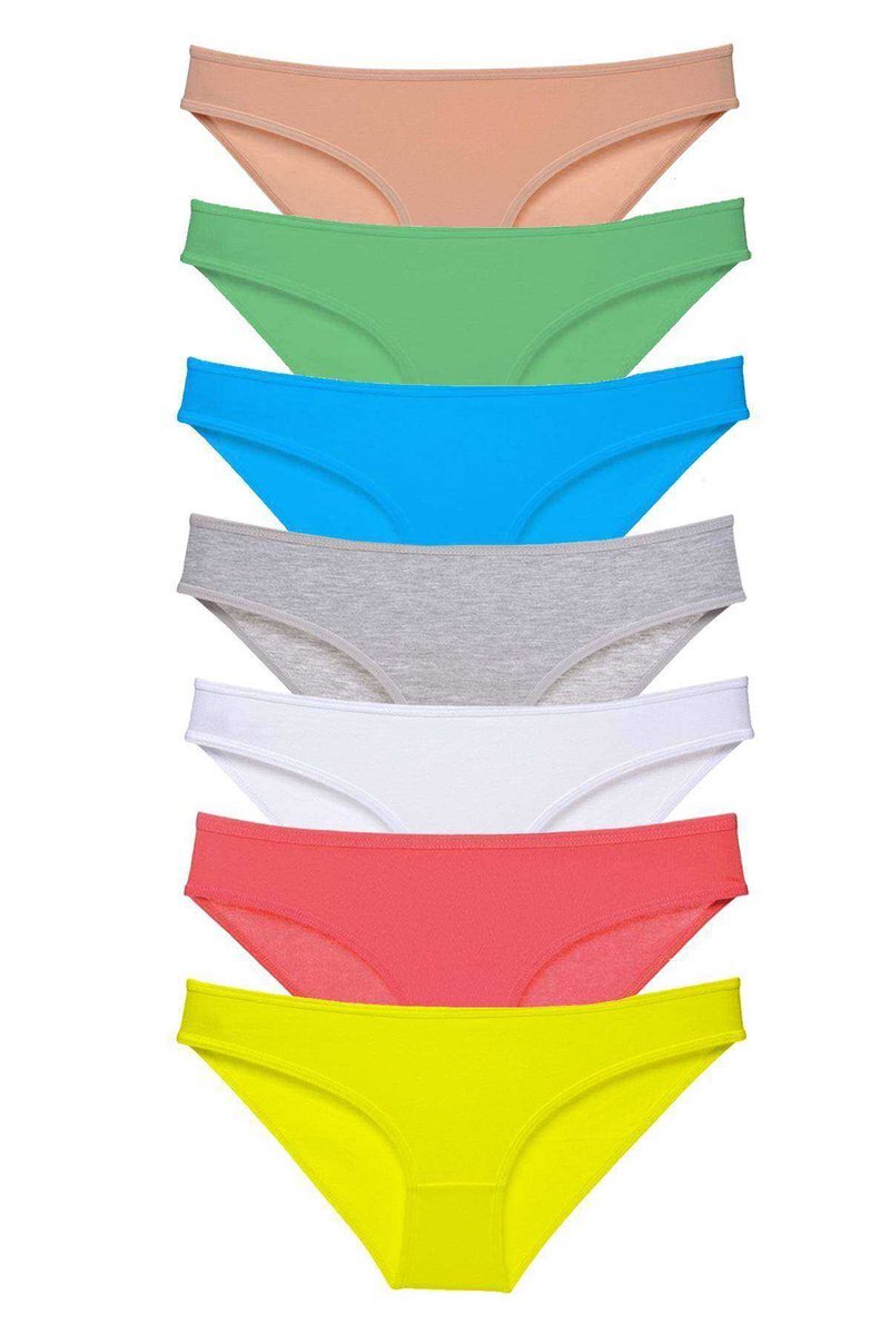 7 adet Süper Eko Set Likralı Kadın Slip Külot Çok Renkli - S