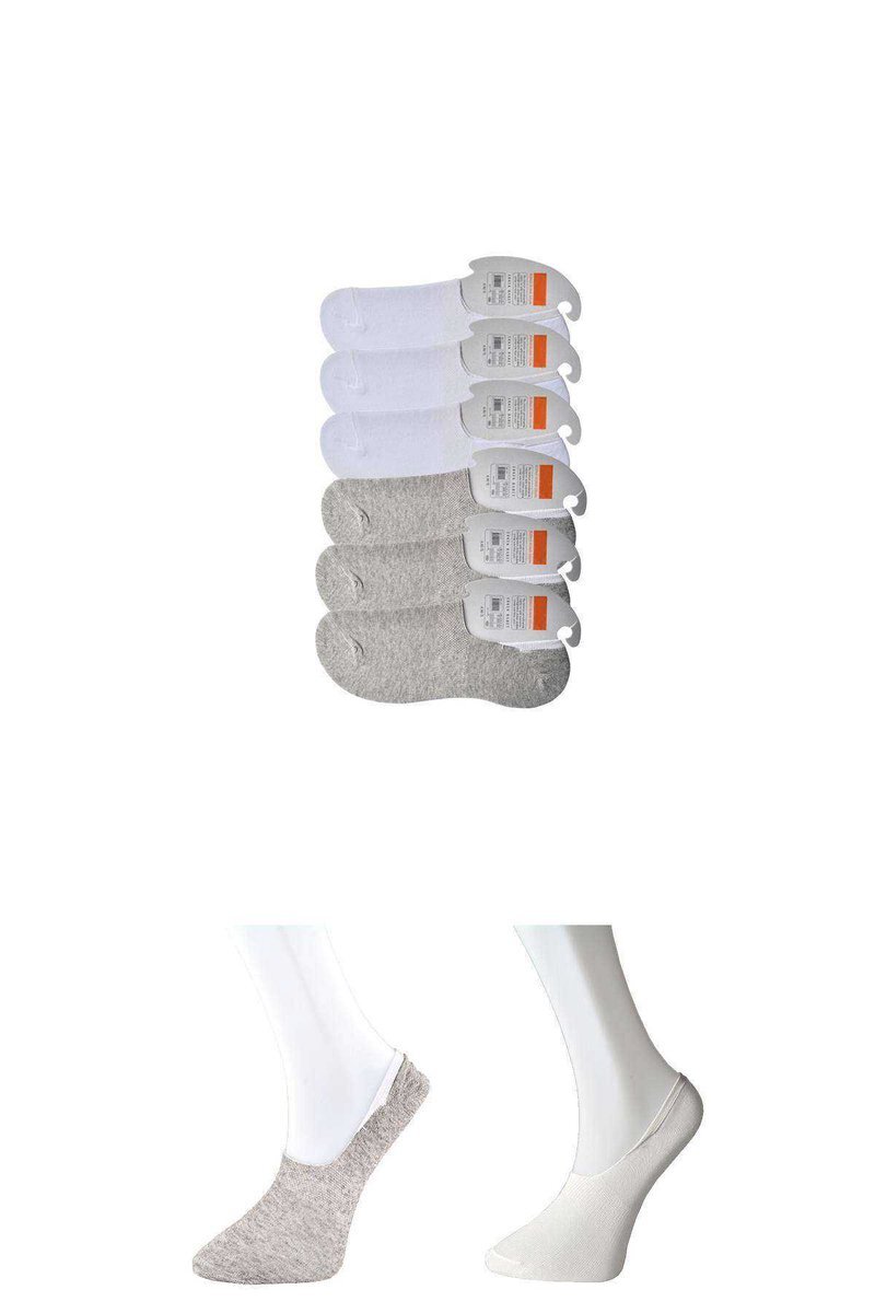 Gri ve Beyaz Erkek Babet Çorap 6 çift - 40-45