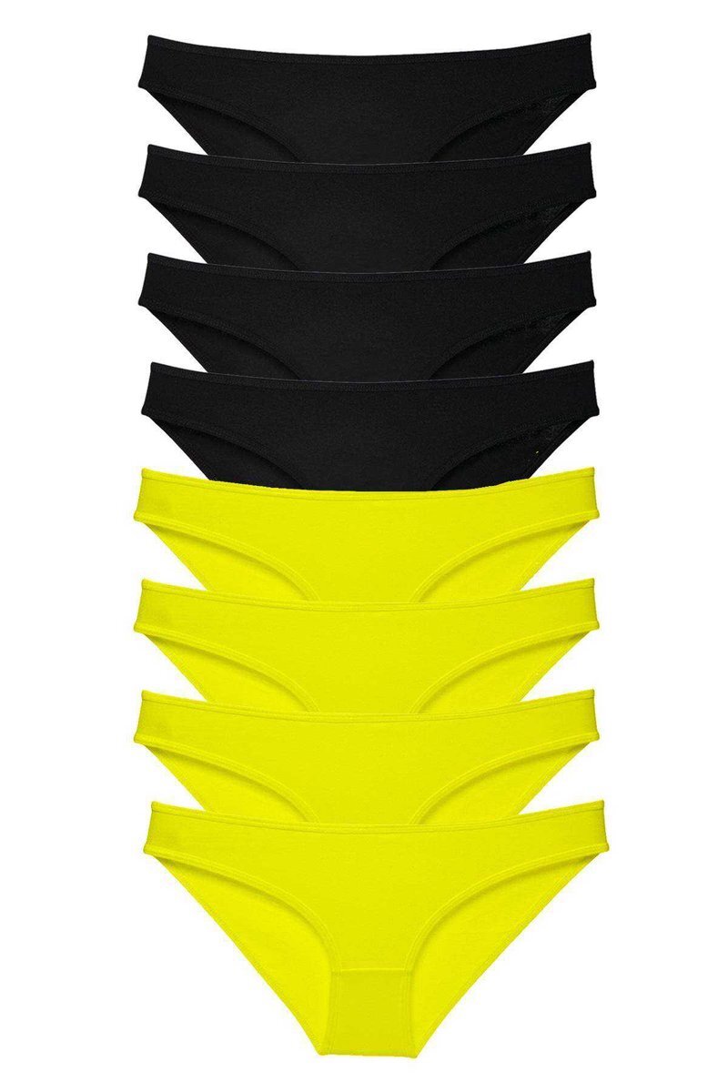 8 adet Süper Eko Set Likralı Kadın Slip Külot Sarı Siyah - S