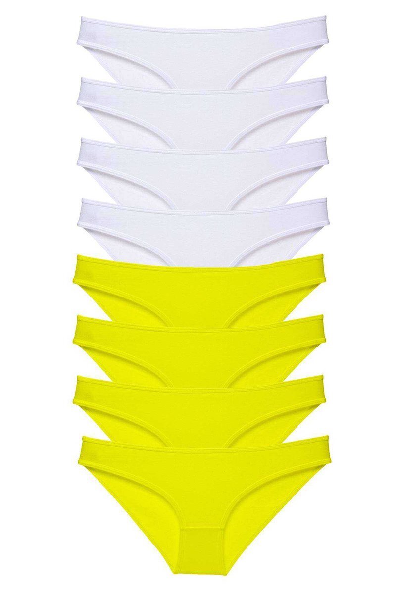 8 adet Süper Eko Set Likralı Kadın Slip Külot Sarı Beyaz - S